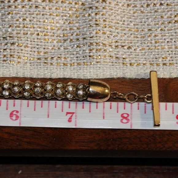 Signed Anne Klein Crystal Glass Tubular Goldtone 8" Bracelet - Picture 3 of 4